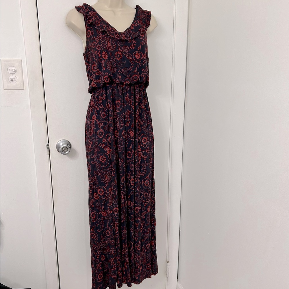 LOFT | Navy Blue and Red Floral maxi dress XS